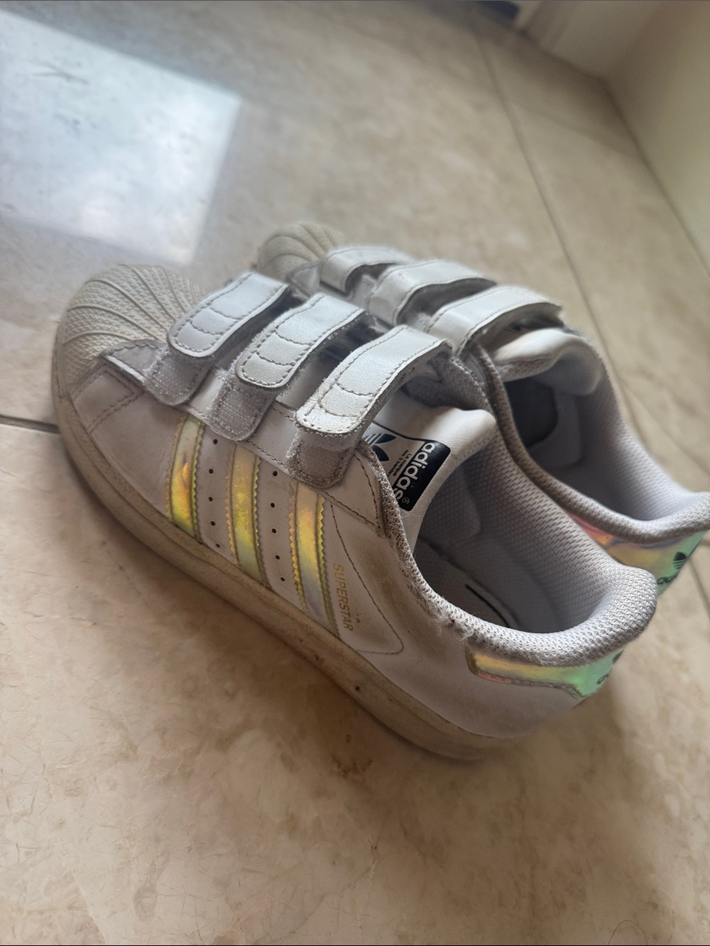 adidas Kids White Sneakers with Iridescent Stripes